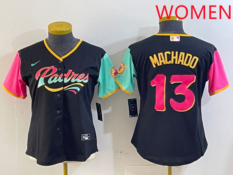 Women San Diego Padres #13 Machado Black City Edition 2025 Nike MLB Jersey style 1->youth mlb jersey->Youth Jersey